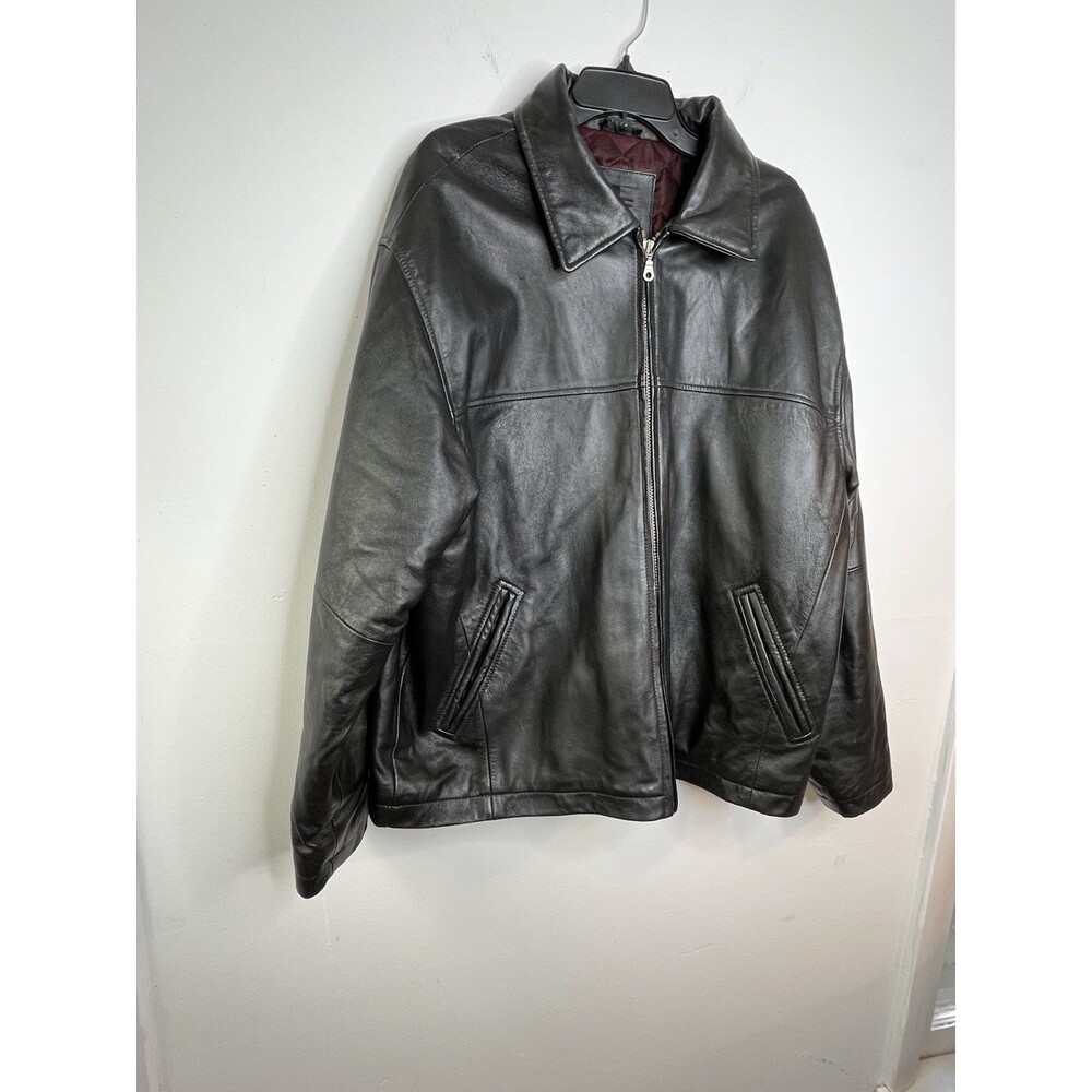 J. Ferrar Jacket Mens XL Black Genuine Leather Biker Moto Outdoors Y2K